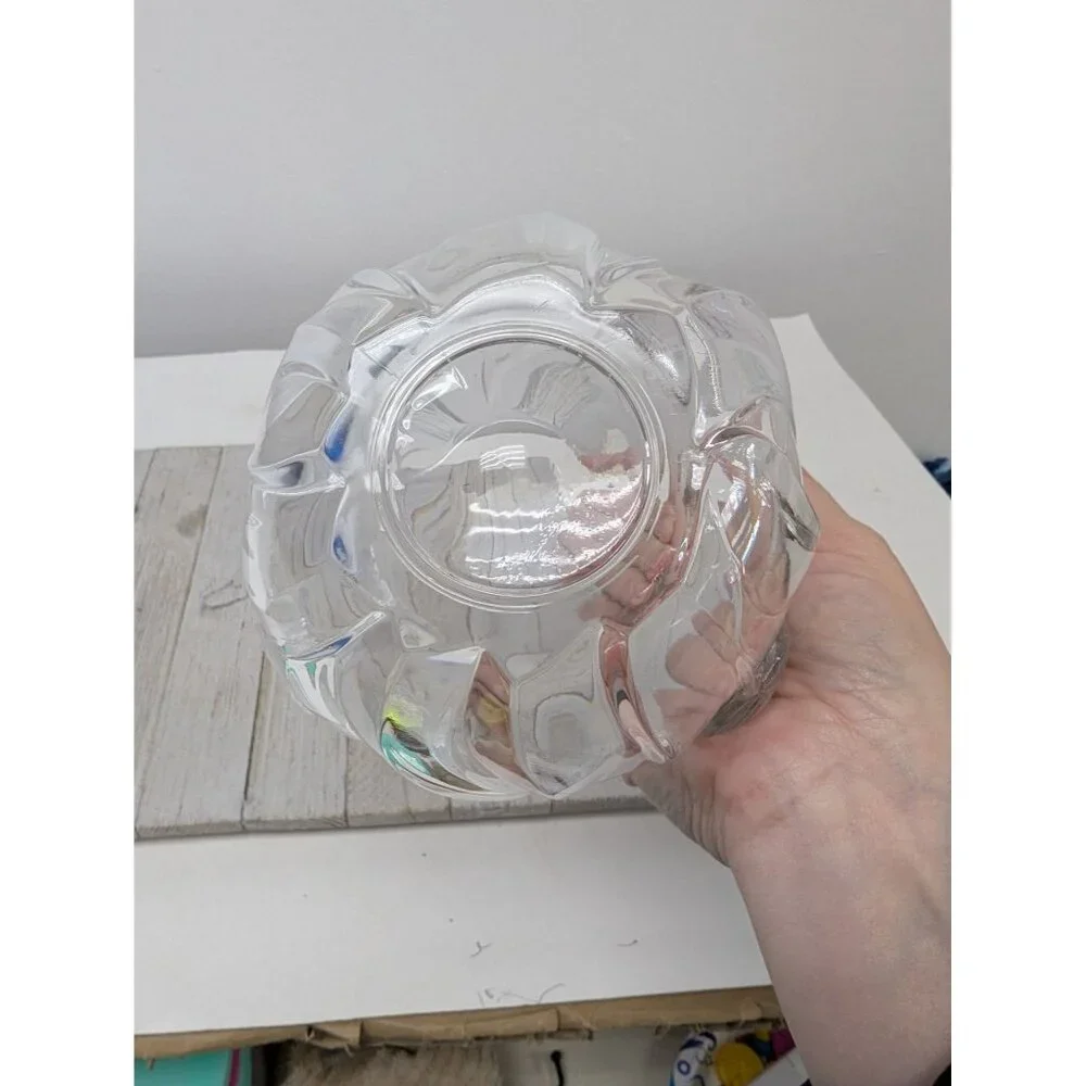 Vintage 24% Lead Crystal Raised Tulips Teleflora Bowl Cache Made In France
